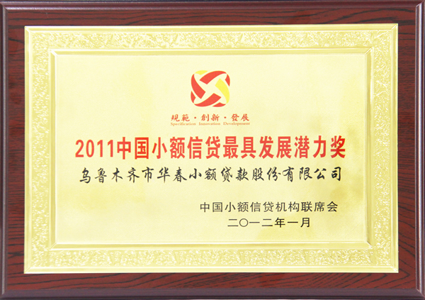 2011中国小额贷款最具发展潜力奖
